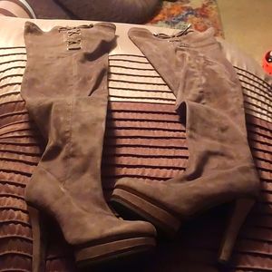 Grey over the knee boots